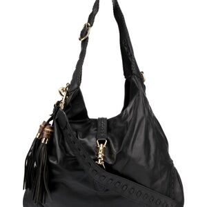 Gucci Black Leather Hobo with Gold Accents
